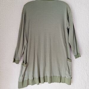 Sweater Cardigan Open Long Line Duster S. Roberts Pockets LS Stripe Size M